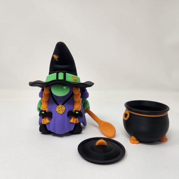 Gnome Witch w/ Cauldron 3D Printed Flexi Factory Figure 5" (h) - Picture 1 of 9